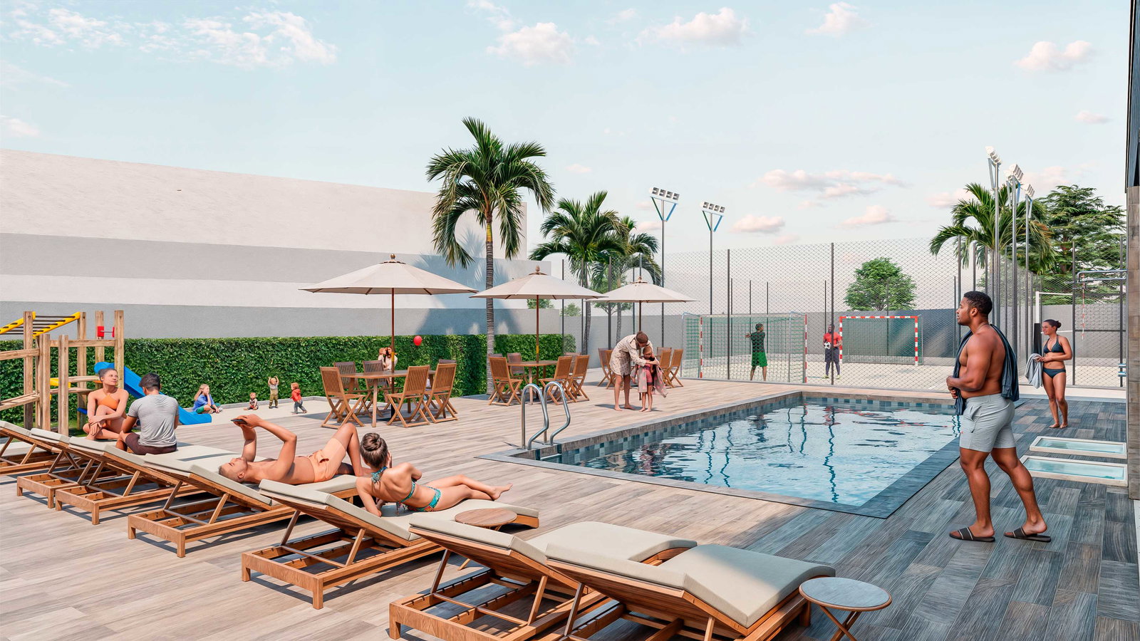 Piscina e área de convivência